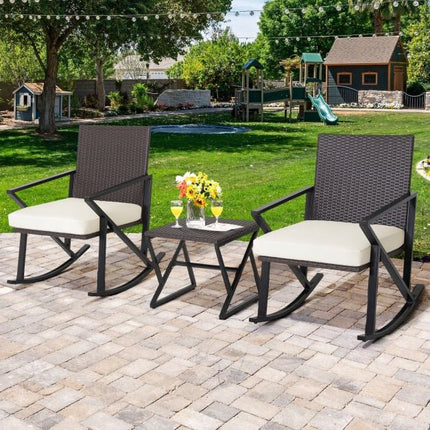 Hollywoodschaukel-Set aus Korbgeflecht für die Terrasse, 3-teilig mit Tisch und Kissen