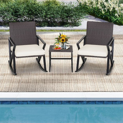 Hollywoodschaukel-Set aus Korbgeflecht für die Terrasse, 3-teilig mit Tisch und Kissen