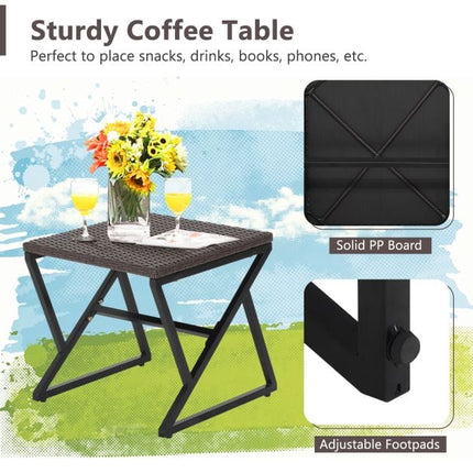 Hollywoodschaukel-Set aus Korbgeflecht für die Terrasse, 3-teilig mit Tisch und Kissen