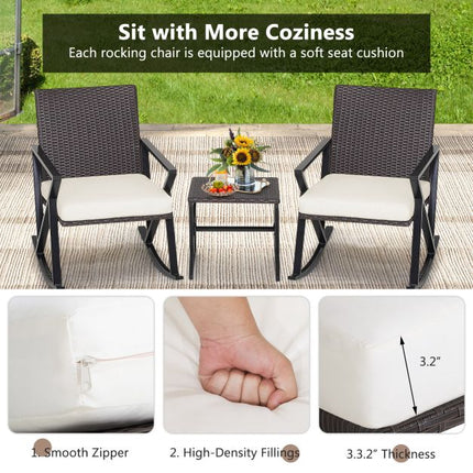 Hollywoodschaukel-Set aus Korbgeflecht für die Terrasse, 3-teilig mit Tisch und Kissen