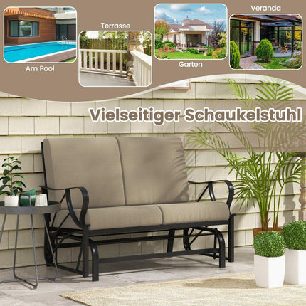 Banc de terrasse avec coussins structure en métal pulvérisé accoudoirs courbés design ergonomique marron