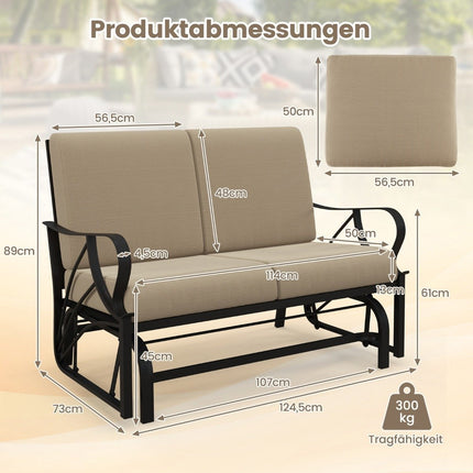 Banc de terrasse avec coussins structure en métal pulvérisé accoudoirs courbés design ergonomique marron