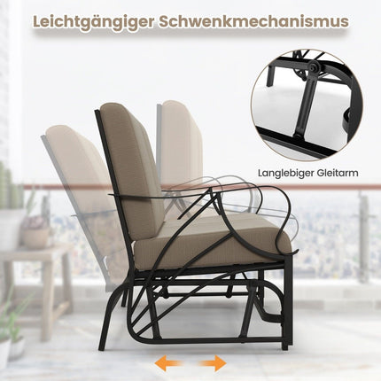 Banc de terrasse avec coussins structure en métal pulvérisé accoudoirs courbés design ergonomique marron