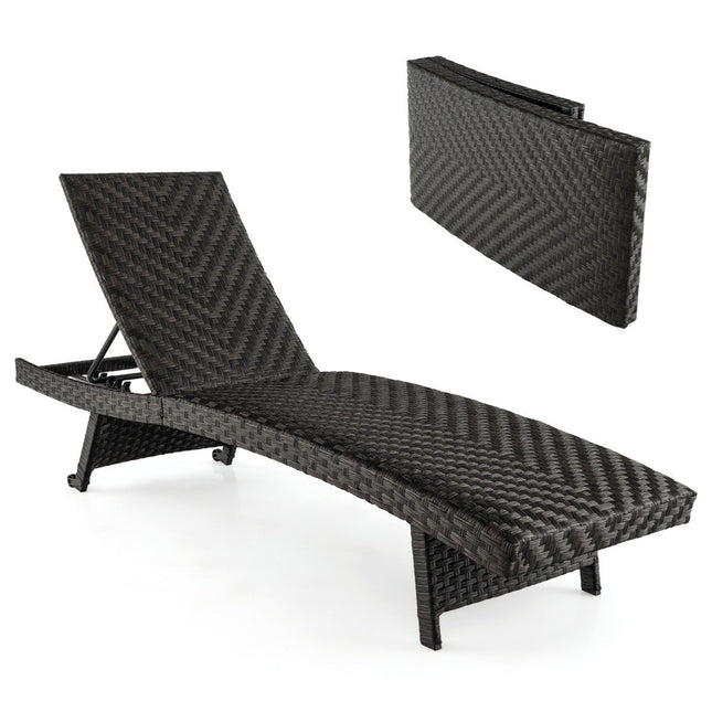 Terrassen Liegestuhl Rattan Liegestuhl mit 5-stufig verstellbarer Rückenlehne 195 x 61 x 38-97 cm Mix Braun