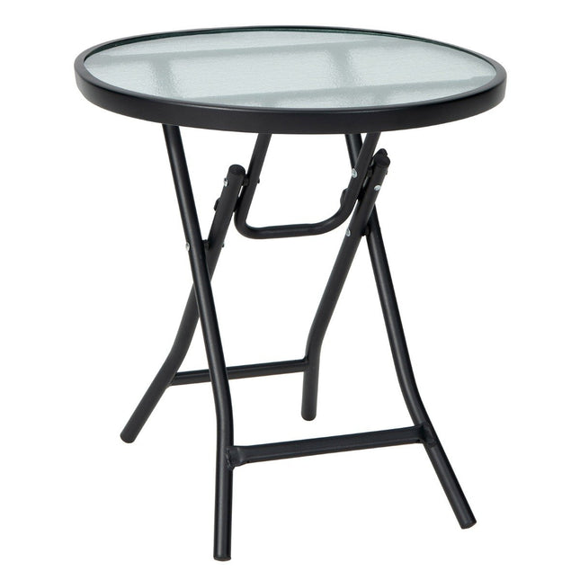 Table à manger de patio table ronde en verre avec plateau en verre trempé 46,5 x 46,5 x 47,5 cm noir
