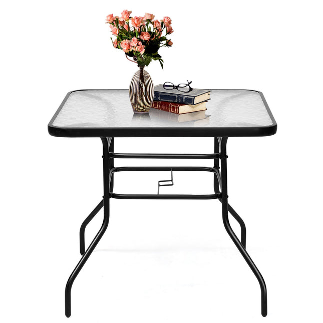 Table de patio Table basse rectangulaire avec plateau Table de bistrot Table de jardin Table en verre Noire