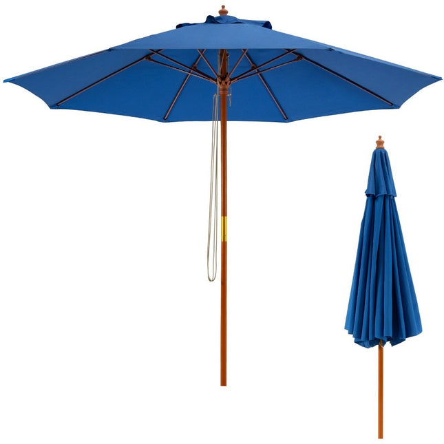 Parasol de marché en bois avec mécanisme à poulie 283 x 252,5 cm bleu