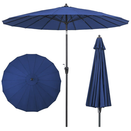 Parasol à 18 baleines en fibre de verre & inclinable par simple pression d'un bouton & manivelle parasol de table bleu marine