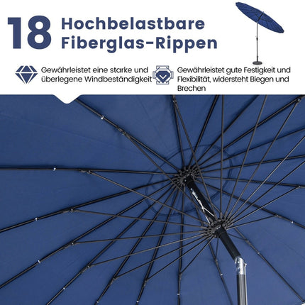 Parasol à 18 baleines en fibre de verre & inclinable par simple pression d'un bouton & manivelle parasol de table bleu marine