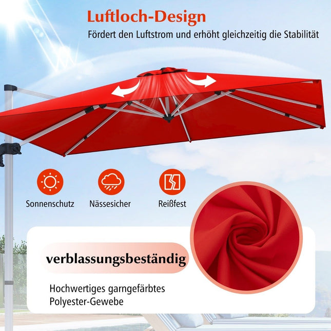 Parasol avec base en croix et rotation 360° pour jardin et piscine 300 x 300 x 261 cm Bordeaux