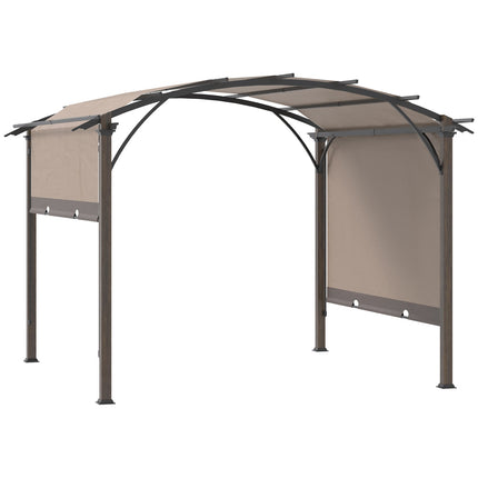 Pergola Pavillon 3,45X3,45M Avec Toit En Tissu Réglable, Auvent Uv+50, Imperméable, Acier Textline, Café+Marron