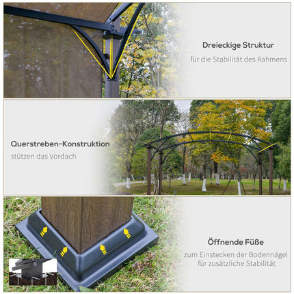 Pergola Pavillon 3,45X3,45M Avec Toit En Tissu Réglable, Auvent Uv+50, Imperméable, Acier Textline, Café+Marron