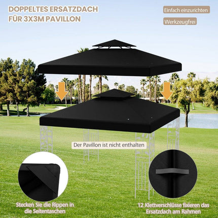 Pavillon Ersatzdach 3x3M Schwarz – Wetterfest