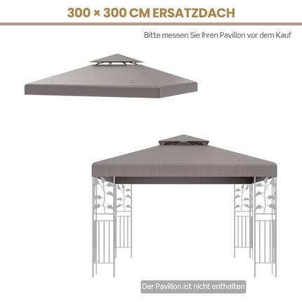 Toiture de remplacement pour pavillon, 3 x 3 m, gris, avec volet de ventilation