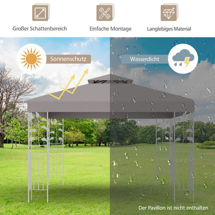 Toiture de remplacement pour pavillon, 3 x 3 m, gris, avec volet de ventilation