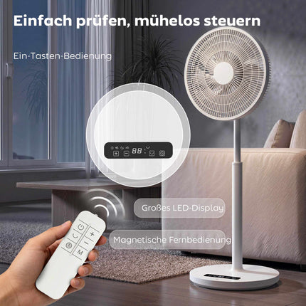 Standventilator mit Fernbedienung, 12 Geschwindigkeiten, Höhenverstellbar, Weiß