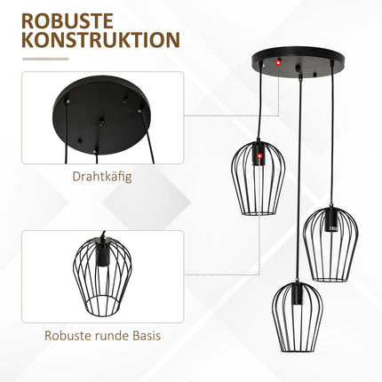 Schwarze Metall-Deckenlampe – modernes geometrisches Design, Ø38x145 cm