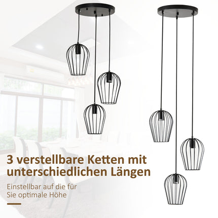 Schwarze Metall-Deckenlampe – modernes geometrisches Design, Ø38x145 cm