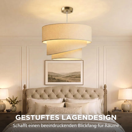 Pendant Light with 3 Tiered Linen-Look Shades, Height Adjustable, Beige