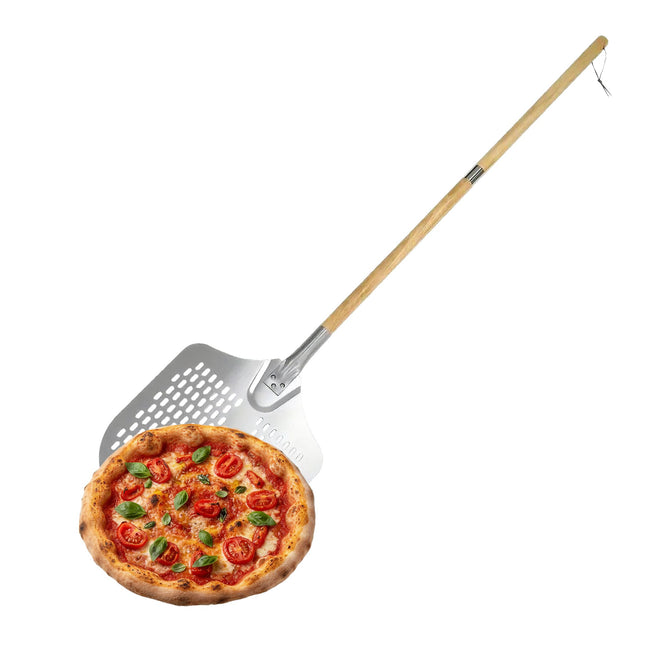 Pelle à pizza XL perforée, manche en bois, longueur réglable