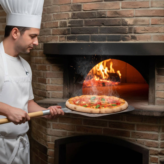 Pelle à pizza XL perforée, manche en bois, longueur réglable