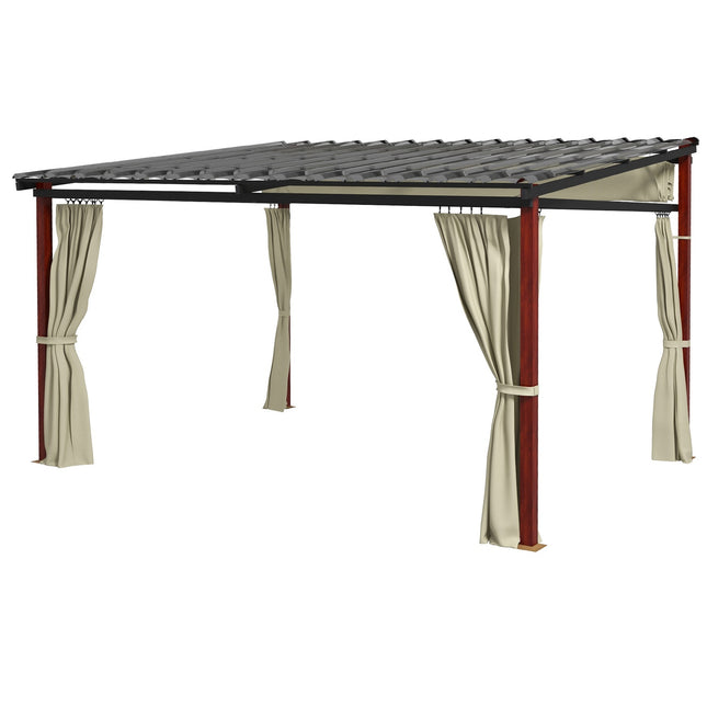 Pergola pavillon 3,5x3m avec parois latérales, coupe-vent, réglable en hauteur, toit rétractable, beige pour jardin et terrasse