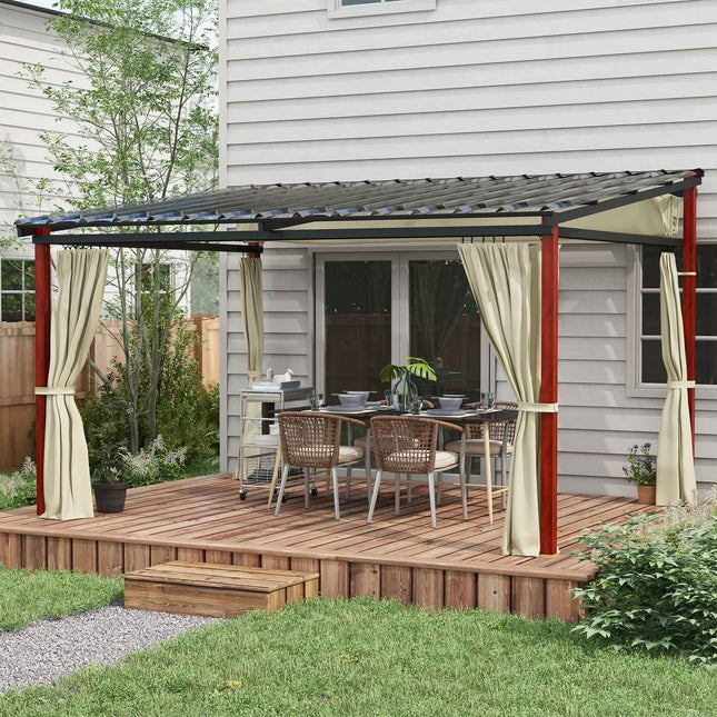Pergola pavillon 3,5x3m avec parois latérales, coupe-vent, réglable en hauteur, toit rétractable, beige pour jardin et terrasse