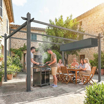 Pergola 3x4m mit ausfahrbarem Dach & UV50+ Aluminiumrahmen