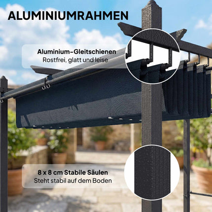 Pergola 3x4m mit ausfahrbarem Dach & UV50+ Aluminiumrahmen