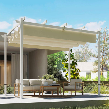 Pergola 3x4 m avec toile rétractable UV30+, beige