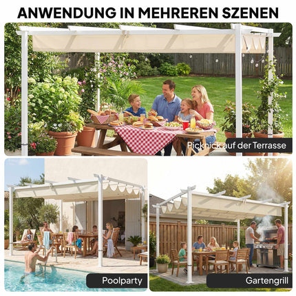Pergola 3x4 m avec toile rétractable UV30+, beige