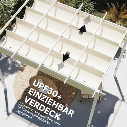 Pergola 3x4 m avec toile rétractable UV30+, beige