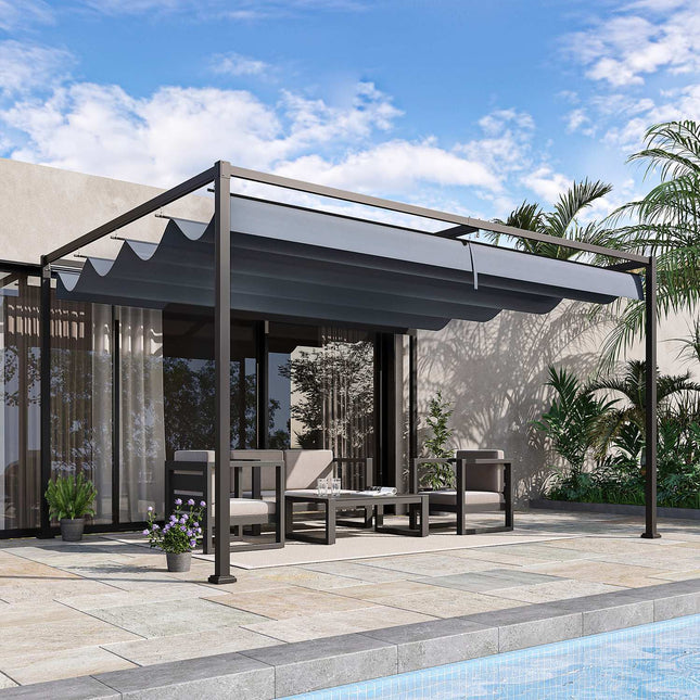Pergola Pavillon de Jardin 4x3m, Toiture de Patio en Acier, Pavillon de Jardin avec Toit Ajustable, Autoportant, Protection Solaire pour Terrasse et Jardin, Gris Foncé