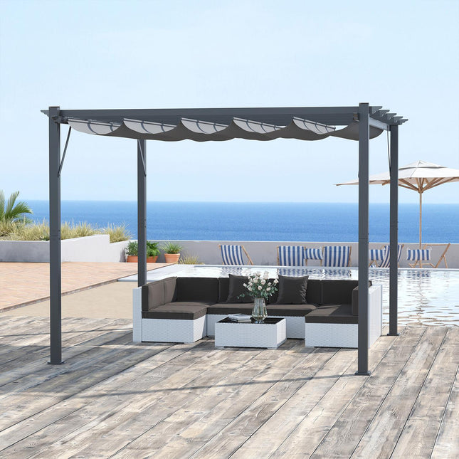 Aluminium Pergola Pavillon, Schiebedach, Anthrazitgrau, 3x3M