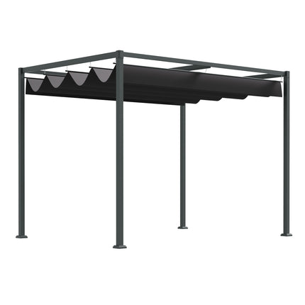 Pergola Gazebo Auvent De Patio Avec Toit Coulissant, Polyester, Noir + Gris, 298X213X221Cm