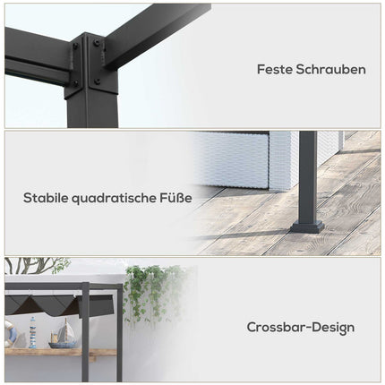 Pergola Gazebo Auvent De Patio Avec Toit Coulissant, Polyester, Noir + Gris, 298X213X221Cm