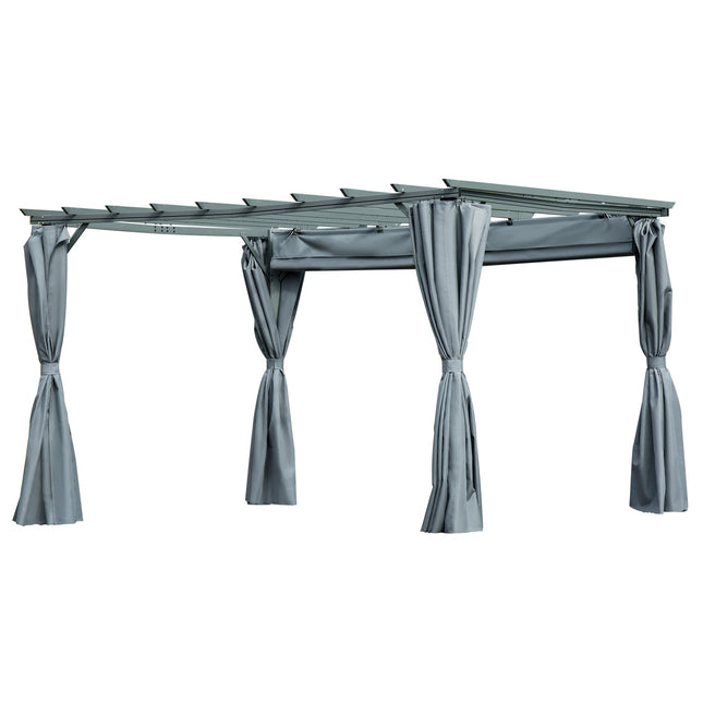 Weatherproof Steel Pergola Gazebo, Adjustable Roof, Grey, 3.6x3M