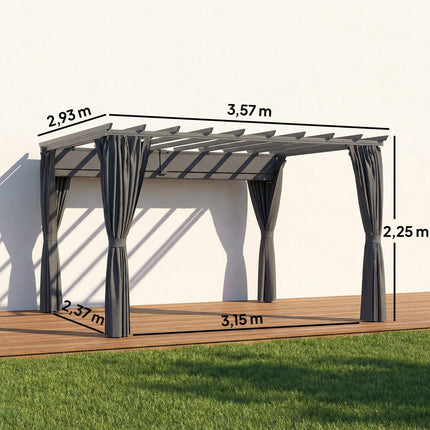 Pavillon pergola 3 x 3,6 m, structure en aluminium, gris foncé