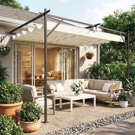 Wandmontierte Pergola mit verstellbarem Dach, 4x3m, UV30+-Schutz
