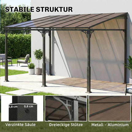 Pergola avec toit en polycarbonate, structure métallique, 400 x 300 cm