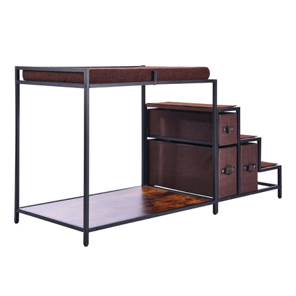 Pet Bunk Bed with Stairs, Window Perch, 3 Drawers