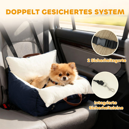 Haustier-Autositz, 2 Gurte, waschbare Bezüge, <5kg, Blau