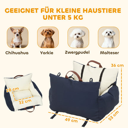 Haustier-Autositz, 2 Gurte, waschbare Bezüge, <5kg, Blau