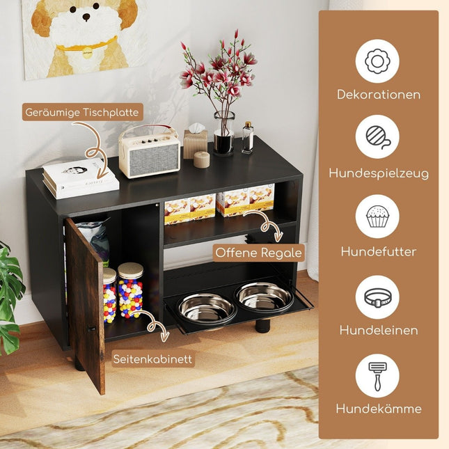 Armoire d'alimentation pour animaux de compagnie avec 2 bols en acier inoxydable, Station d'alimentation extensible et réglable en hauteur marron