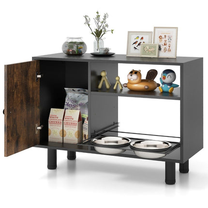 Armoire d'alimentation pour animaux de compagnie avec 2 bols en acier inoxydable, Station d'alimentation extensible et réglable en hauteur marron