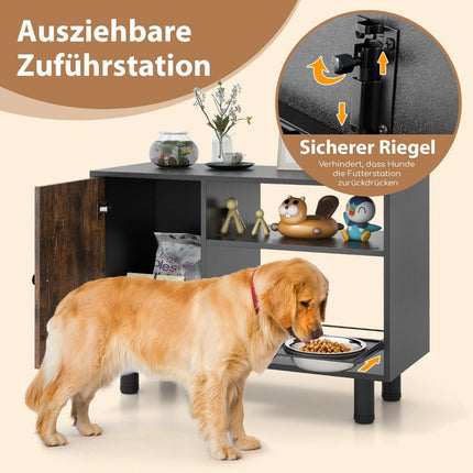 Armoire d'alimentation pour animaux de compagnie avec 2 bols en acier inoxydable, Station d'alimentation extensible et réglable en hauteur marron