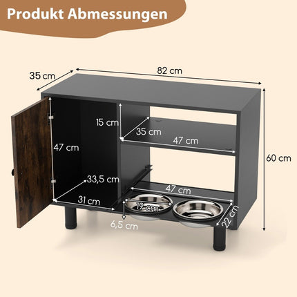 Armoire d'alimentation pour animaux de compagnie avec 2 bols en acier inoxydable, Station d'alimentation extensible et réglable en hauteur marron