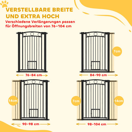 Porte pour animaux 106 cm, largeur réglable, chatière, noire