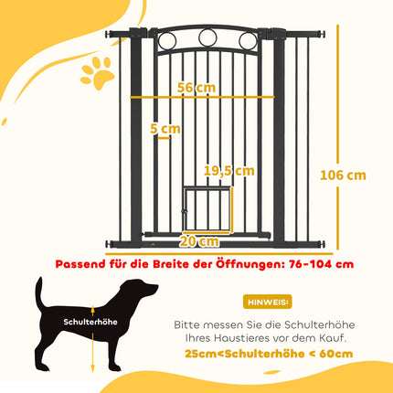 Porte pour animaux 106 cm, largeur réglable, chatière, noire