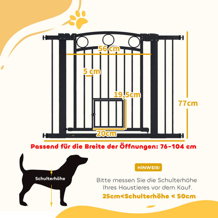 Haustiertür, 77 cm, verstellbar 76-104 cm, Katzenklappe, Schwarz